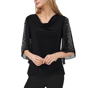 Womens MSK Beaded Trim Sleeve Drape Neck Blouse Size M